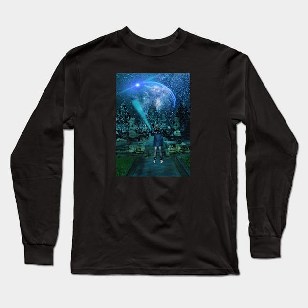 Temple Space Outer Galaxy Long Sleeve T-Shirt by JeffDesign